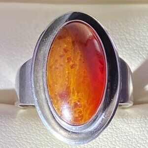 RARE N.E From Vintage Denmark 925 Sterling Silver Milky Baltic Amber Ring Sz.7.5